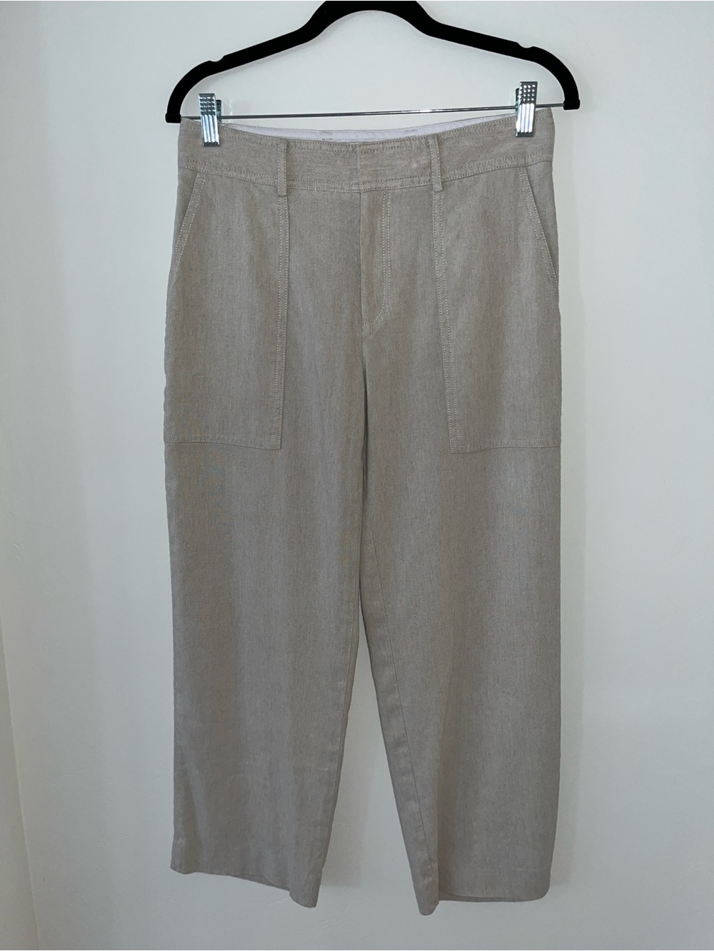 Club Monaco Linen Blend Beige Patch Pocket Cropped Pant Womens 4